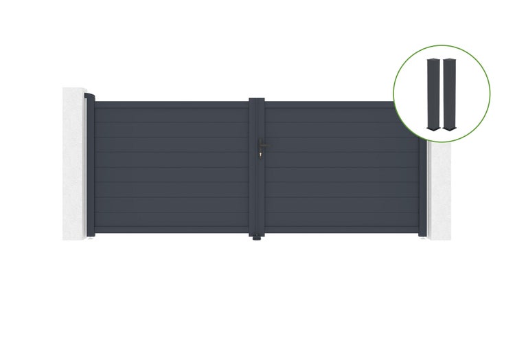 Flügeltor 3,5m EIGER H.140cm graues Aluminium + 2 Pfosten 20x20cm H.166cm