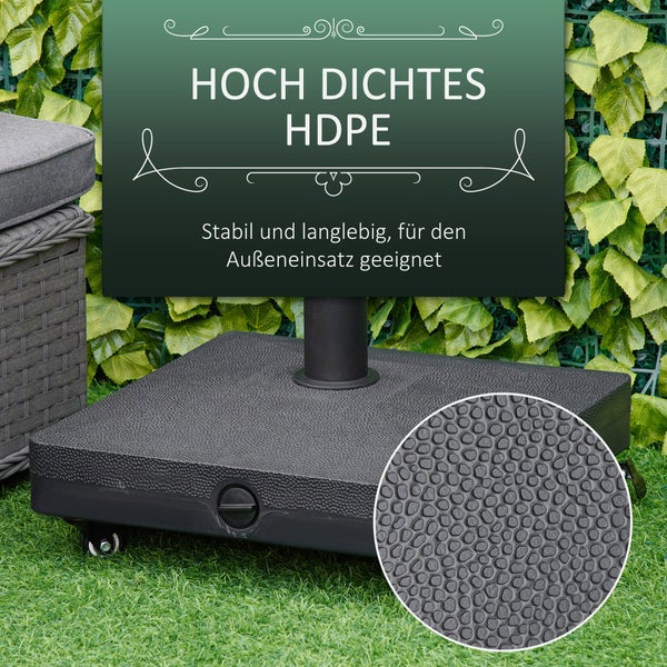 Outsunny Sonnenschirmständer befüllbar bis 20 kg Sonnenschirm mit Roller Schirmständer für Schirmstangen 38/48 mm Sonnenschirmfuß für Garten Terrasse Balkon Schwarz