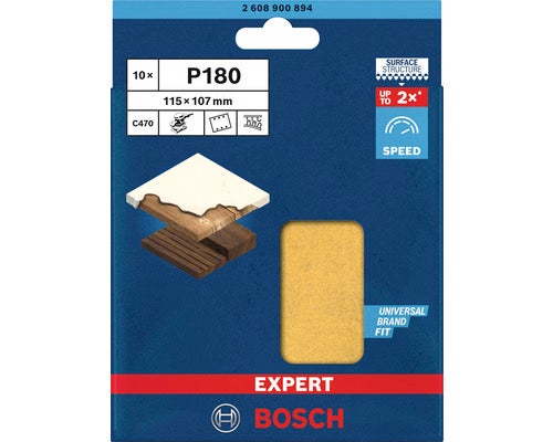 Bosch Expert Schleifblattset, Körnung P180, 115x107 mm, 10 Stück