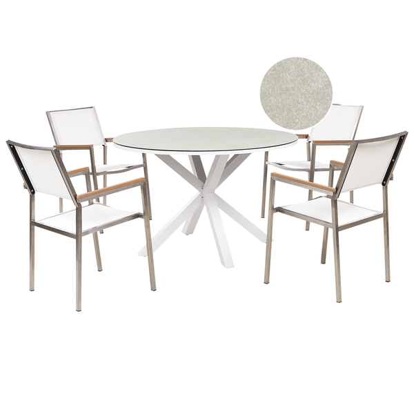 Gartenmöbel Set 4-Sitzer MALETTO/GROSSETO Metall Marmor Optik Weiß / Beige