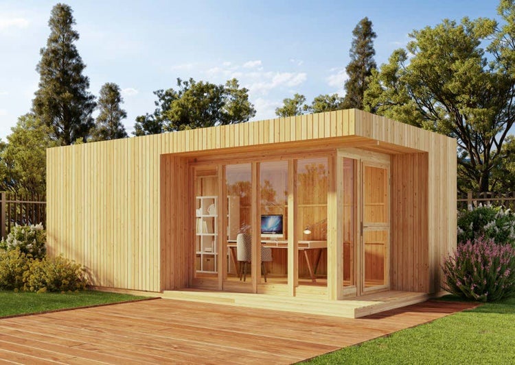 Alpholz Home-Office Nr.21 Gartenhaus aus Holz, Holzhaus mit 63 mm Wandstärke, Blockbohlenhaus