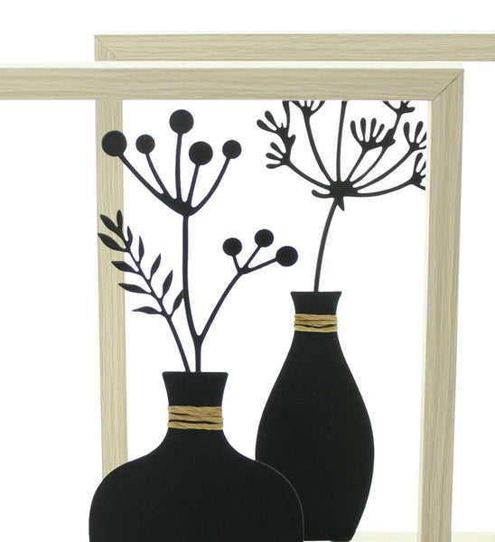 FRANK FLECHTWAREN | Wanddeko Vase, 2er Set, METALL, HOLZ, PAPIERSCHNUR, 20 x 2,5 x 25 cm
