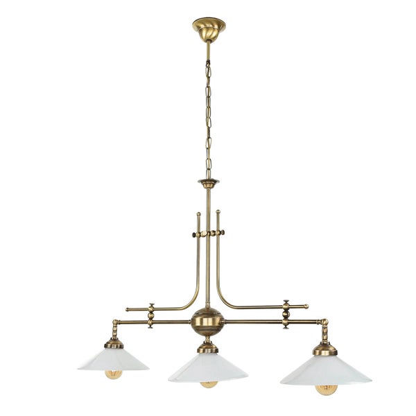 Pendelleuchte mit drei Lampen und Schirmen