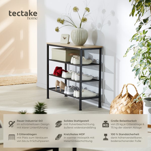 tectake Schuhregal mit drei Ablagen und Stahlrahmen