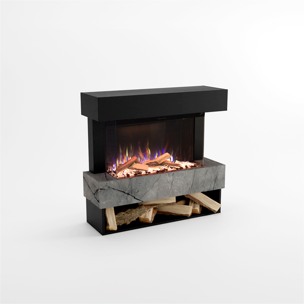Glow Fire Elektrokamin 'PR5' | LED Standkamin in Schwarz/ Marmor mit Heizung (1500 W) | HxBxT: 111x102x35 cm
