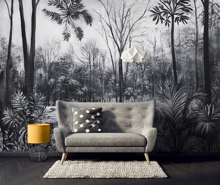 Fototapete Wald Schwarz Weiß Wohnzimmer Vlies Tapete 350x250 cm