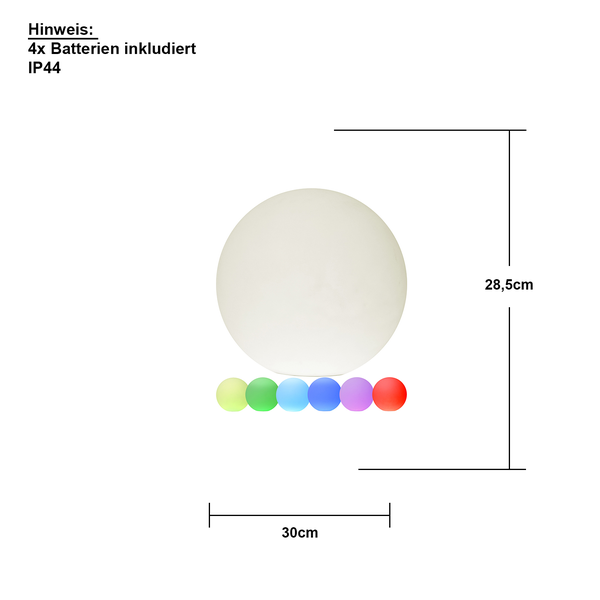 Dekoleuchte Kugel, 30 cm Durchmesser, 28,5 cm Höhe, inklusive Batterien, Schutzart IP44
