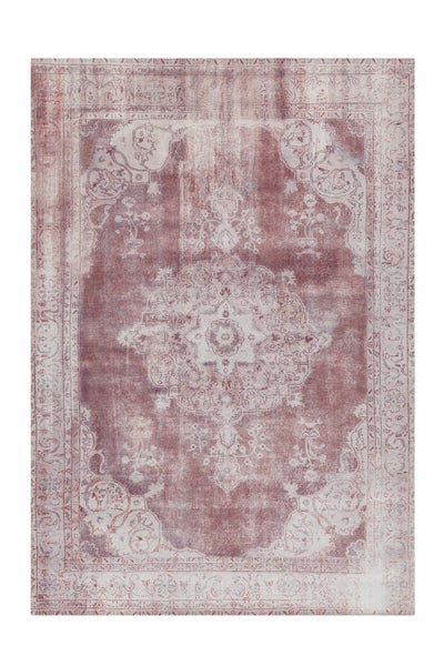 Rechteckiger Teppich in Altrosa mit verblasstem orientalischem Medaillon-Muster und Bordüre im Vintage-Stil.