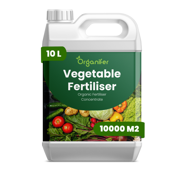 Organifer Bio-Gemüsedünger Konzentrat im 10 Liter Kanister für 10000 Quadratmeter, Organifer Logo.