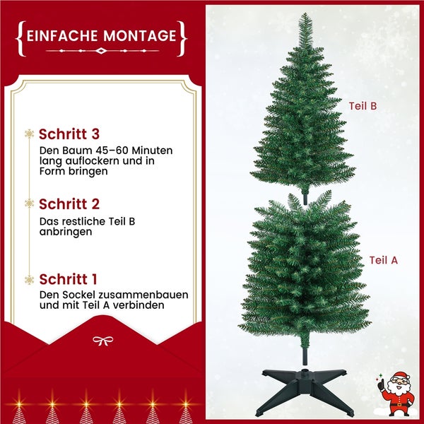 Anleitung für den Aufbau eines künstlichen Weihnachtsbaums in drei Schritten.