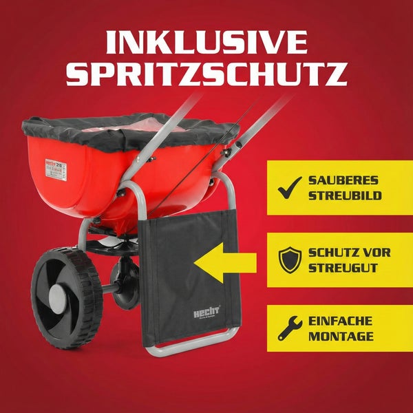 Hecht Streuwagen mit Spritzschutz für sauberes Streubild und einfache Montage