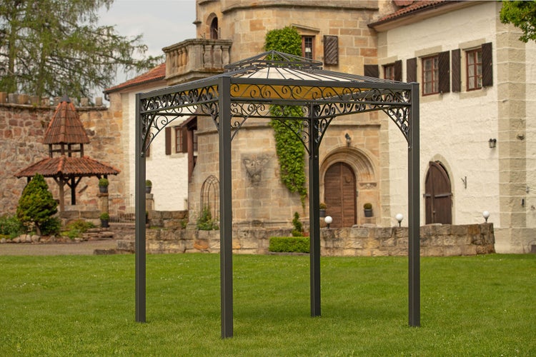 Pavillon ELEO Meran 2 x 2 m anthrazit - pulverbeschichtet | mit Sonnensegel ecru