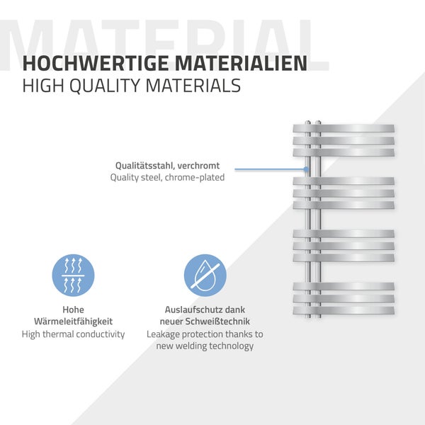 ECD Germany Iron EM Design Badheizkörper Elektrisch mit Heizstab 600 W - 500 x 1000 mm - Chrom - Designheizkörper Paneelheizkörper Heizkörper Handtuchwärmer Handtuchtrockner