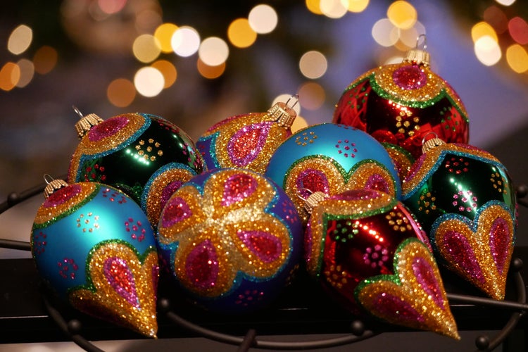 Kugeln & Tropfen Flower Power, Multicolor Glanz/Matt, 7-10cm, 8 Stck., Weihnachtsbaumkugeln, Christbaumschmuck, Weihnachtsbaumanhänger