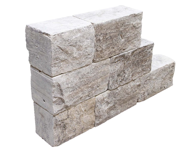 Wohnrausch Naturstein Mauersteine Travertin SILVER GREY, spaltrau, getrommelt, grau, L 15-50, B 18-20, H 22,5 cm, 1 qm