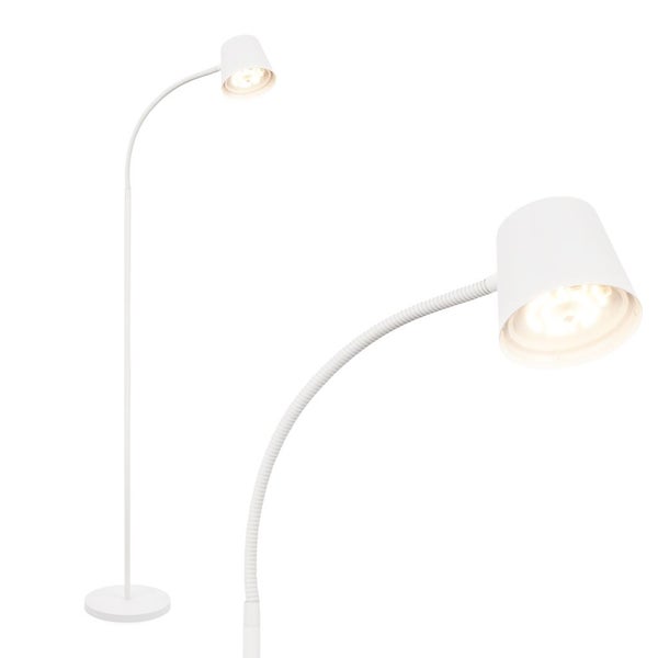 Weiße Stehlampe mit flexiblem Arm und Lampenschirm