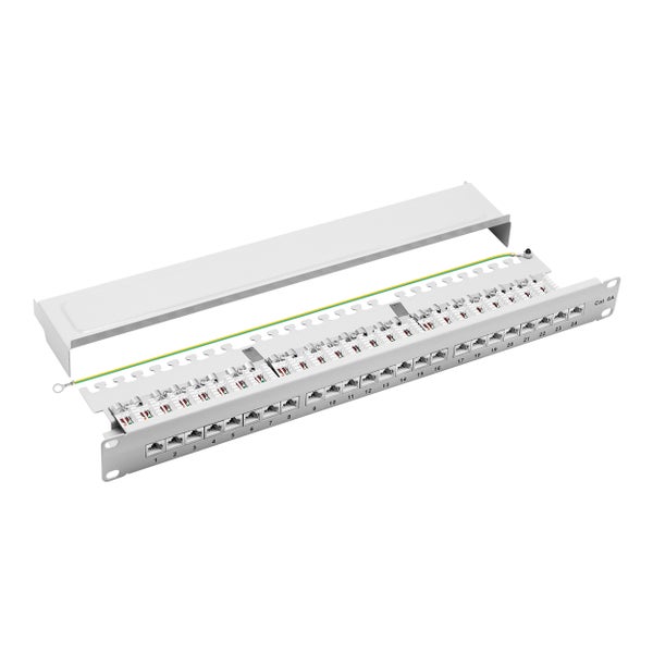 ProfiPatch Cat6a Patchpanel Patchfeld 19 Zoll 24 Port Verteilerfeld für Keystone Module RJ45 Rackeinbau geschirmt 1HE grau