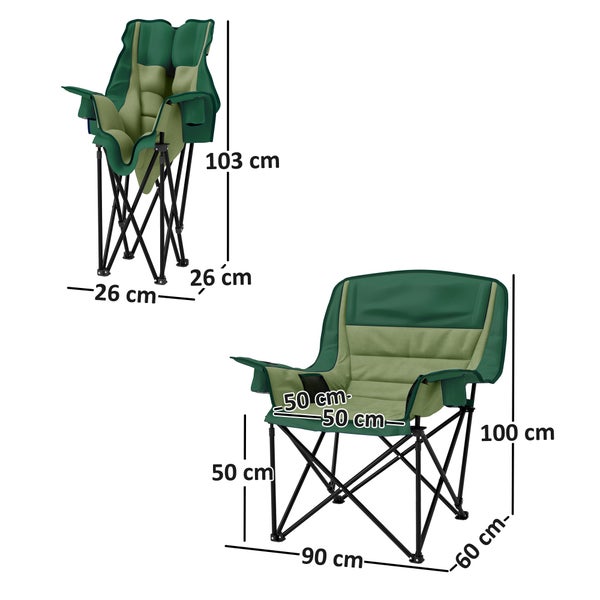 Outsunny Campingstuhl faltbarer Gartenstuhl mit Seitentasche, Becherhalter, Klappsessel mit Metallbbeine, Tragetasche für Pool, Strand, Oxford, Grün