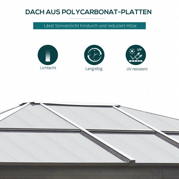 Outsunny Pavillon, Gartenpavillon, mit lichtdurchlässigem PC Dach, 300 x 360 x 265 cm, Alu, Schwarz+Braun+Beige