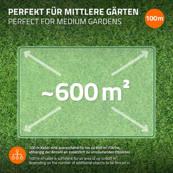 ECD Germany 100m Universal Begrenzungskabel für Mähroboter + 350 Erdnägel, 12 Kabelverbinder, Kupfer verzinnt, Begrenzungsdraht für Rasenmäher Rasenroboter, Kompatibel mit Gardena Bosch Husqvarna Worx