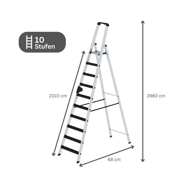 PROREGAL Stufen-Stehleiter Einseitig Begehbar mit Clip-Step Relax 10 Stufen
