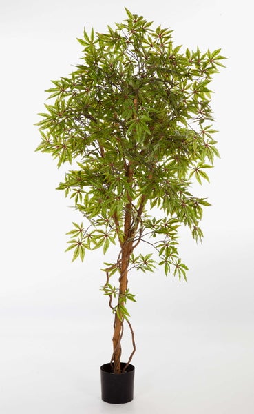 Künstliche Hortensie mit cremeweißen Blüten aus Textil und grünen Blättern.