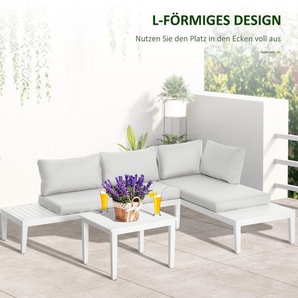 Outsunny 3 tlg. Gartenmöbel-Set, 173L x 77B x 71H cm, Aluminium, Polyester, Schaumstoff, beige