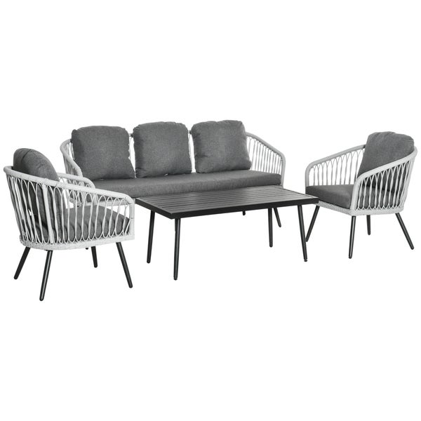 Outsunny 4-tlg. Gartenmöbel-Set, 174L x 70B x 76H cm, Aluminium, Polyester, PE Rattan, Schaumstoff, grau