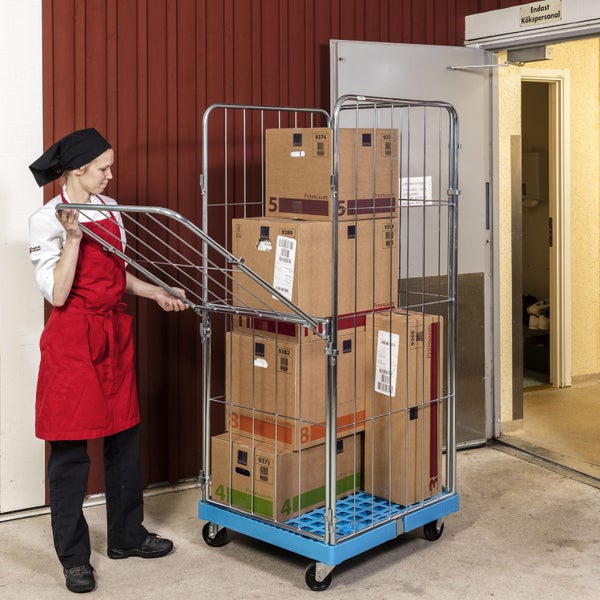 Kongamek Rollcontainer verzinkt 725x810x1800mm mit Kunststoffboden und 3 Gitterwänden