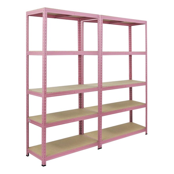 Berlinlodge Mega Deal 2x Wohnregal PINK LADY, HxBxT 180x90x40cm, Fachlast 175kg, 5 Ebenen, Pink, Bücherregal, Standregal, Büroregal für Wohnzimmer, Schlafzimmer, Arbeitszimmer