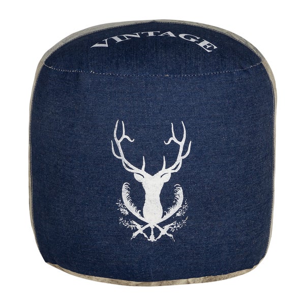 WOMO-DESIGN Sitzpouf Jacksonville Ø35x43cm, Natur/Blau, Unikat, handgefertigt aus Segeltuch/Jeans, Baumwolle Füllung, Runder Sitzpuff Pouf Puff Sitzhocker Sitzkissen Fußhocker Fußbank Hocker Ottoman