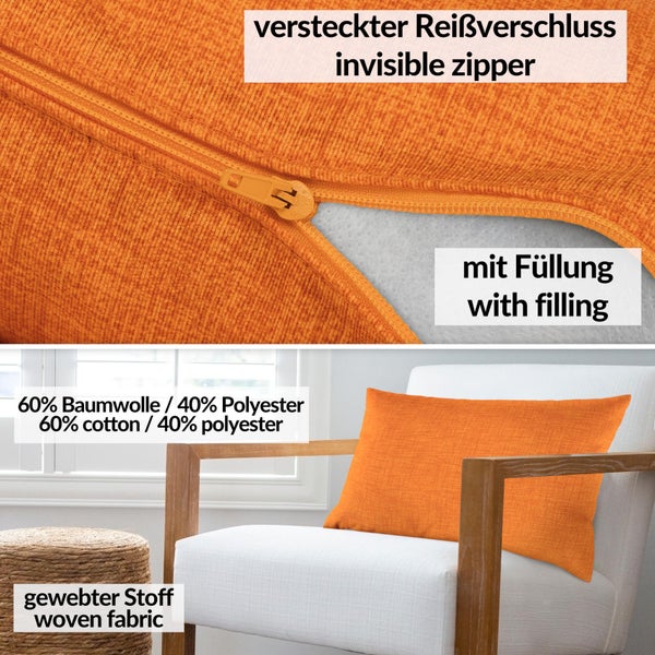 Kissenhülle Orange 30x50cm mit Füllung Leinenoptik