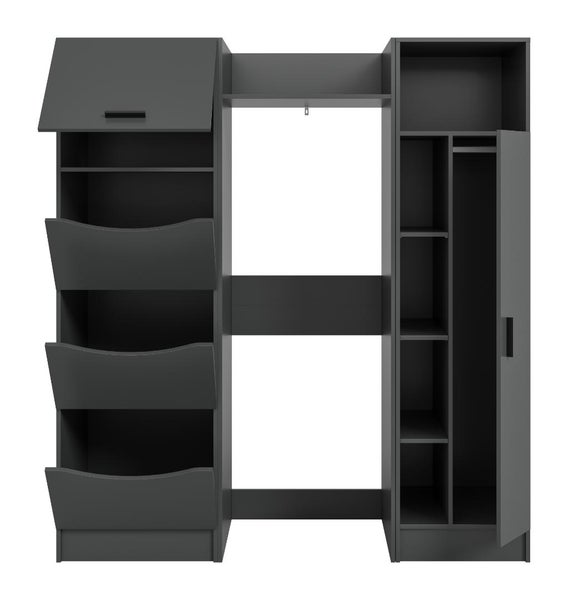 Flurgarderobe mit Schuhkippern und Schrankelement mit Fächern und Kleiderstange aus Holzwerkstoff