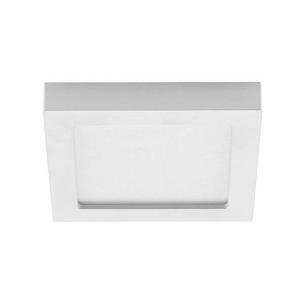 Quadratische LED-Deckenleuchte für die Aufbaumontage mit weißem Rahmen und matter Lichtfläche.