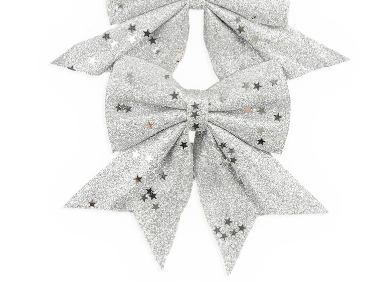 Satz von 2 Bändern: Schleifen Silber 13 x 13 cm