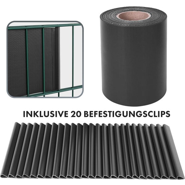 FLOORDIREKT PVC Sichtschutzstreifen 19 cm x 35 m für Gartenzäune Blickdicht Anthrazit