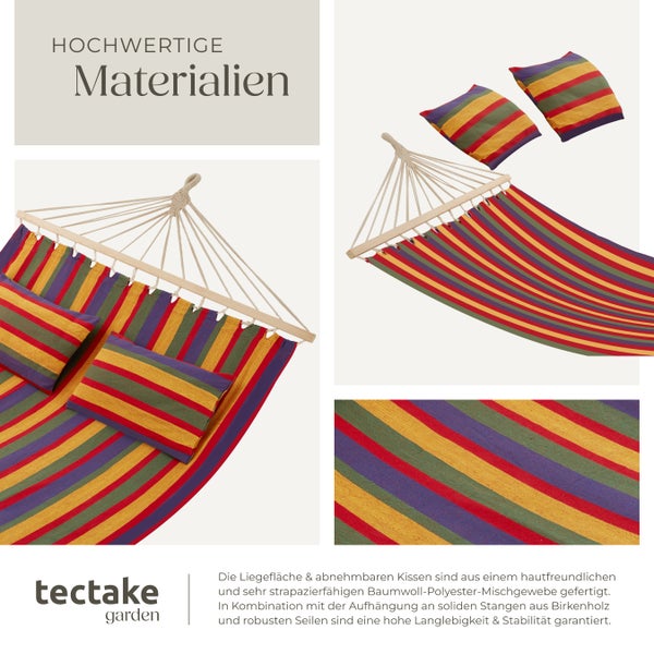 Hängematte tectake Eden 230 x 145 cm mit Spreitzstäben, für 2 Personen bunt gestreift