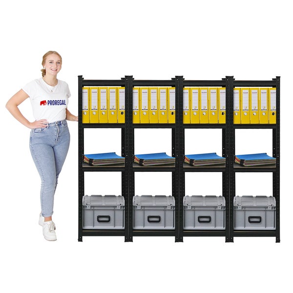 Berlinlodge Mega Deal 4x Wohnregal Ragnar, HxBxT 150x45x45cm, Fachlast 100kg, Matt Shwarz, Bücherregal, Standregal, Büroregal für Wohnzimmer