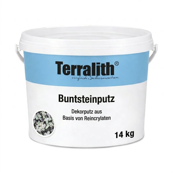 Terralith Buntsteinputz, 14 Kilogramm Eimer, dekorativer Putz auf Reinacrylatbasis.