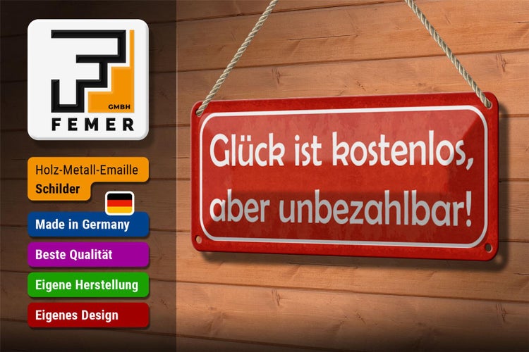 Blechschild Spruch 27x10cm Glück ist kostenlos unbezahlbar Dekoration