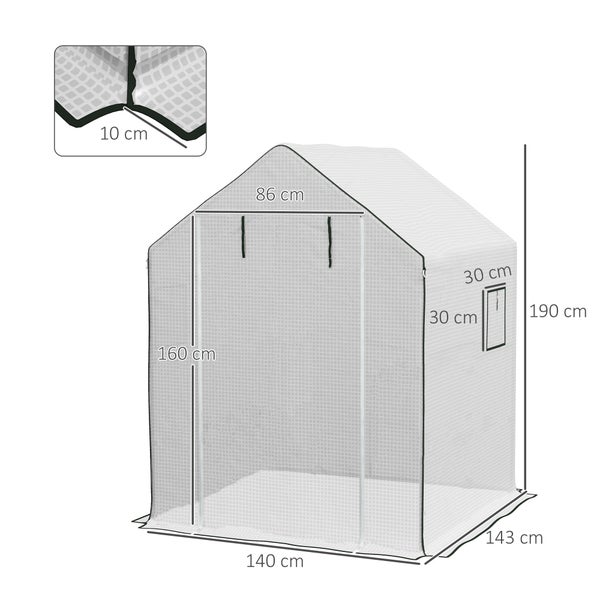 Outsunny Ersatzfolie Gewächshausfolie mit UV-Schutz, Seitenfenster, Rolltür, Ersatzabdeckung, PE-Folie für Tomatenhaus, Treibhaus, Weiß, 140 x 143 x 190 cm