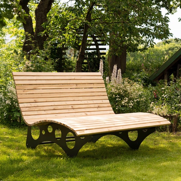 Home Deluxe - Wellenholzliege TAIGA - Lärchenholz, Stahl, inkl. 30 Latten - 148 x 105 x 152 cm I Waldsofa Schwunliege Relaxliege