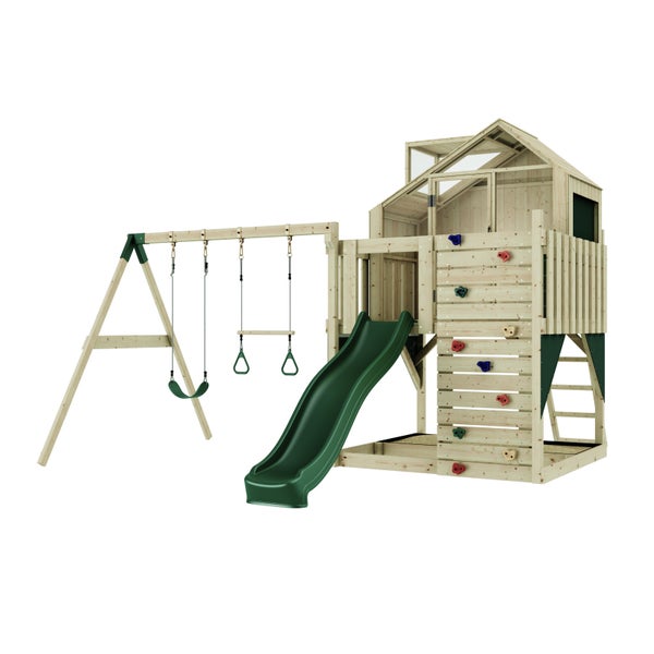 OutdoorToys Spielturm Lasse aus Holz in Grün Trapezstange