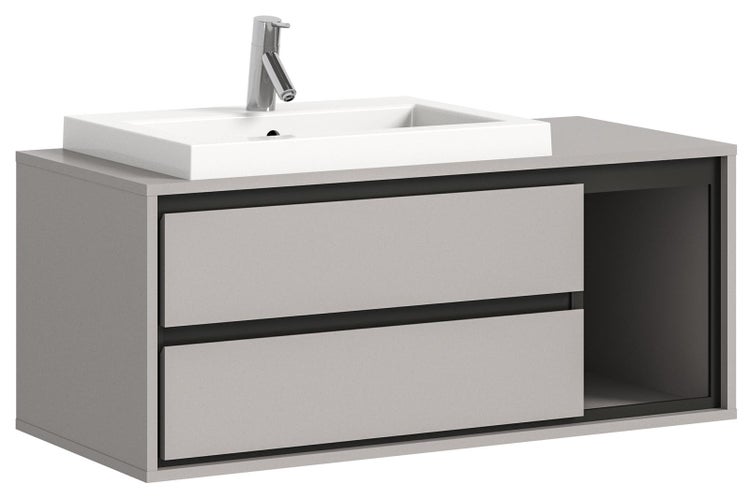 Jaru Waschbeckenunterschrank 100cm 2 Schubladen, 1 Ablage grau,schwarz. 100 X 48 X 48 cm