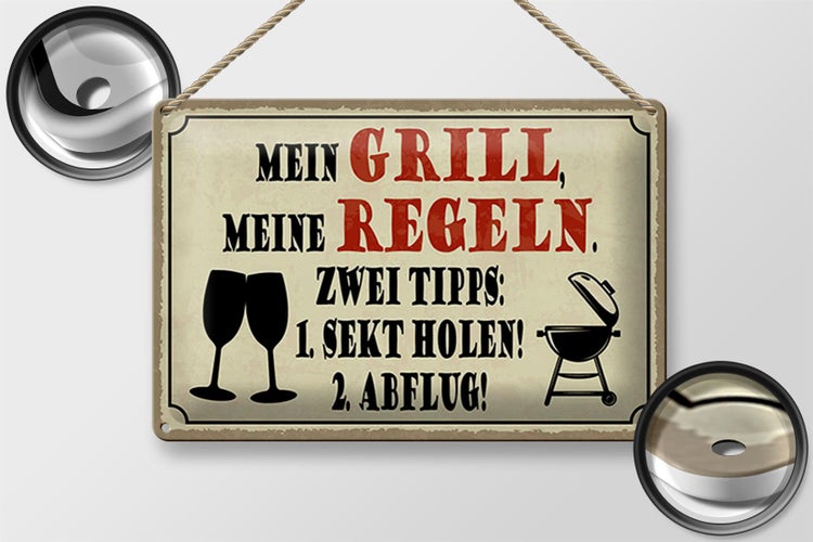 Blechschild Spruch 30x20cm mein Grill meine Regeln 2 Tipps