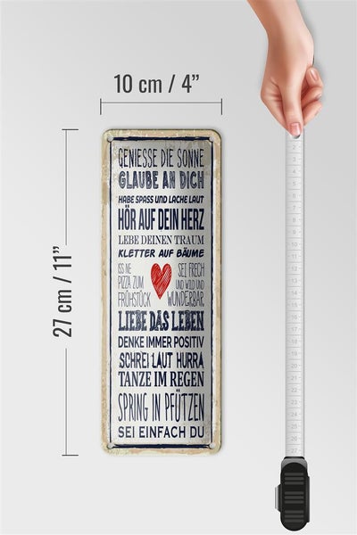 Blechschild Spruch 10x27 cm genieße die Sonne Dekoration