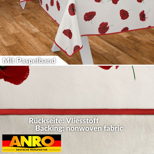 Tischdecke mit Mohnblumenmuster und Paspelband