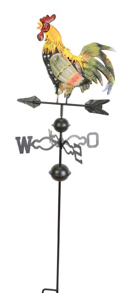 FRANK FLECHTWAREN | Hahn auf Windrad, METALL, Hahn ca. 30 x 30 cm, GH 120 cm