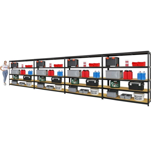 PROREGAL Mega Deal 4x Schwerlastregal Giant Elephant HxBxT 180 x 180 x 45 cm Fachlast 200 kg Schwarz
