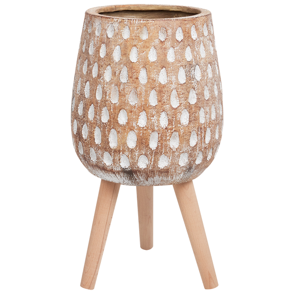 Blumentopf aus Terrakotta mit Holzfüßen